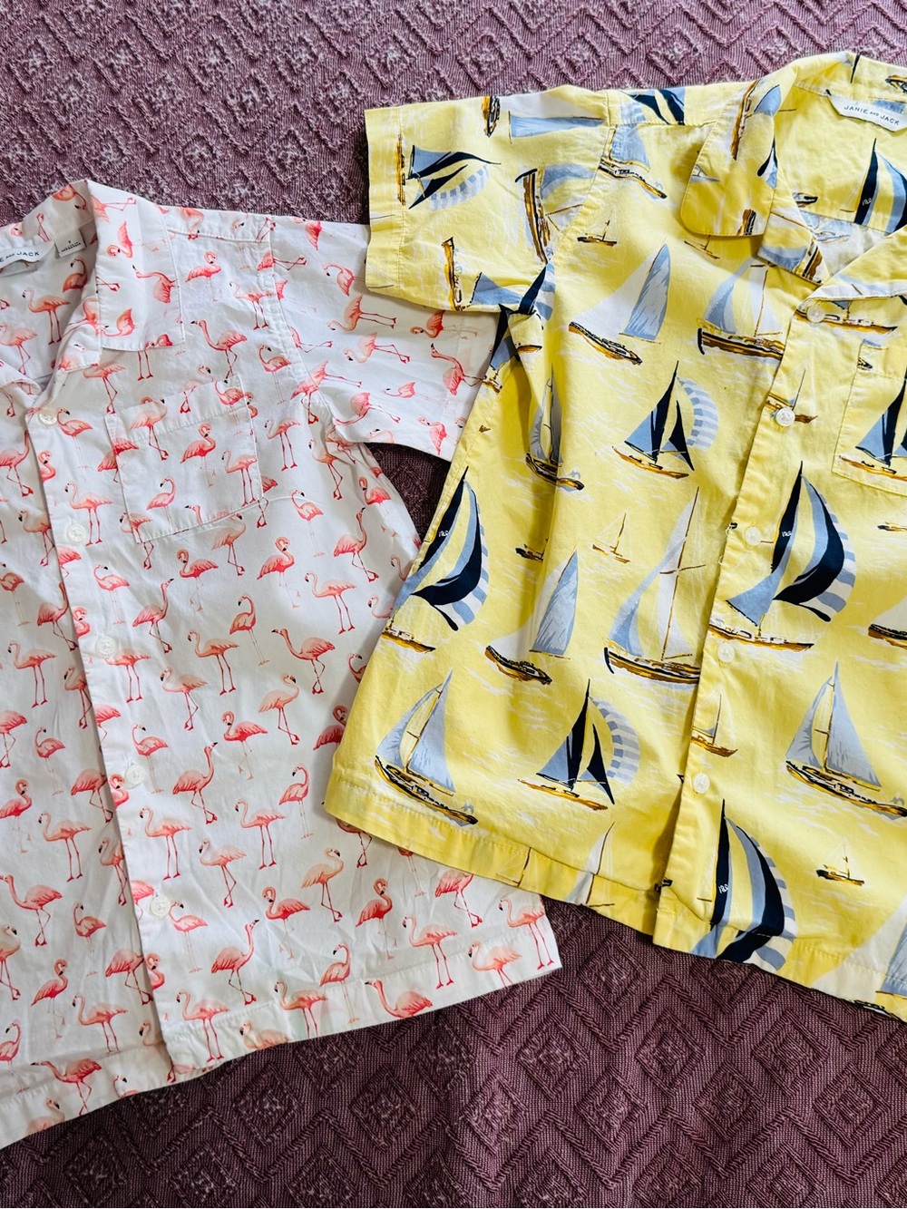 Janie and Jack Yellow Sailboat & White Flamingo Button-Down Set Size 7